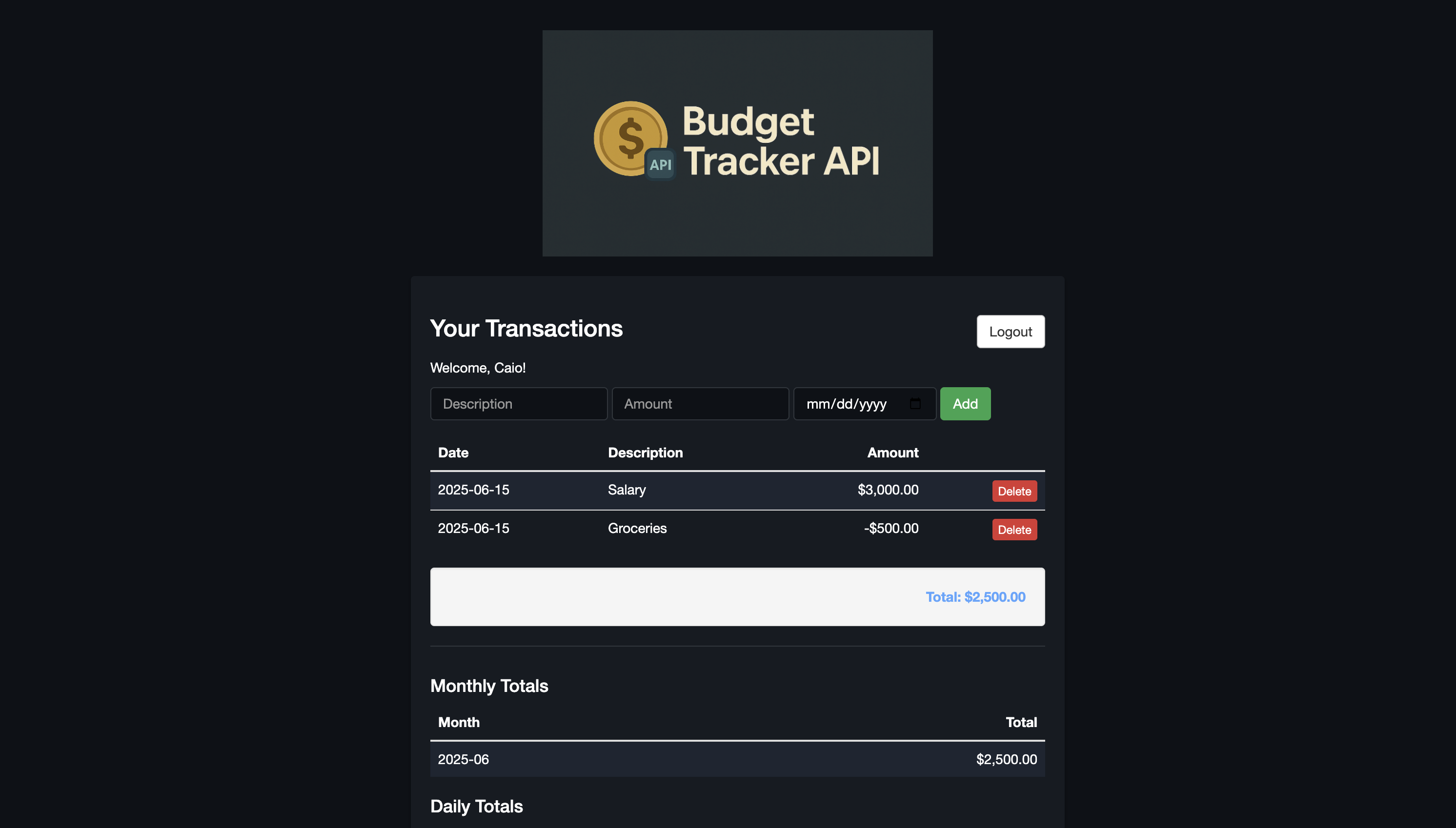 Budget Tracker Dashboard